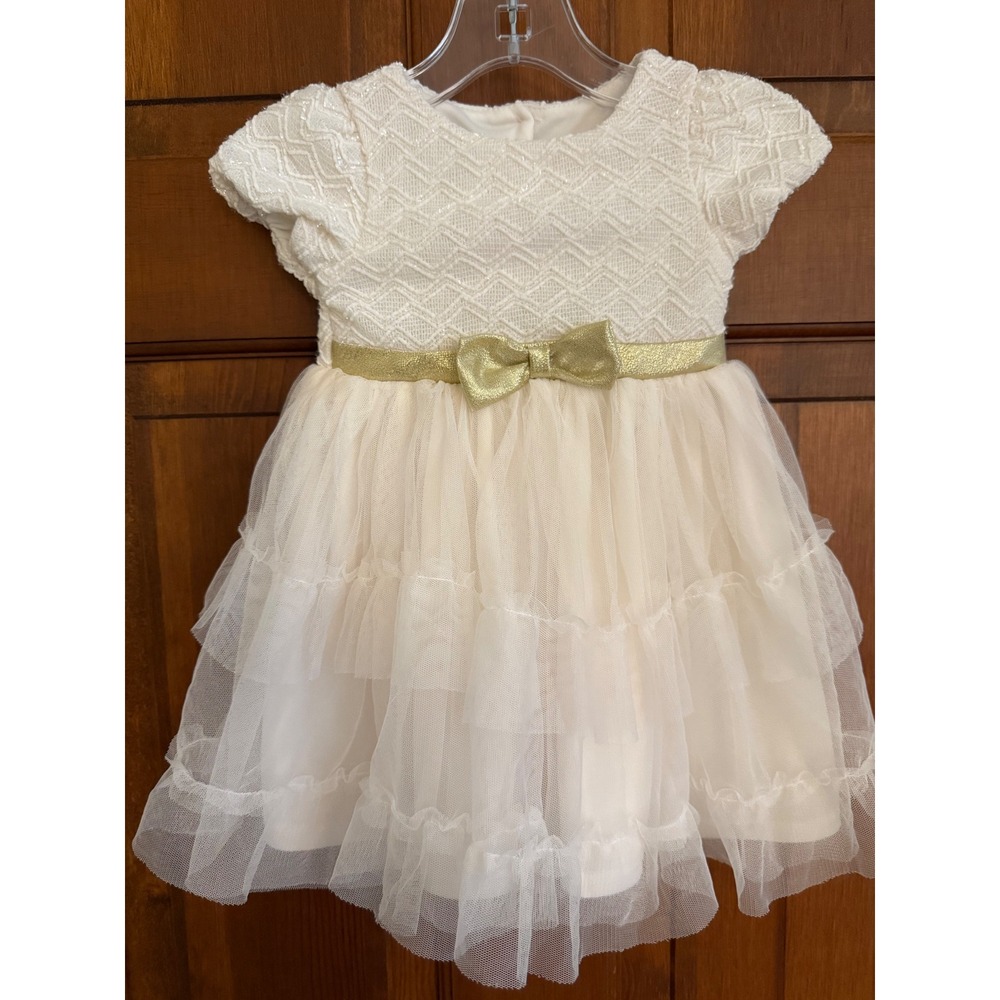 Nanette Baby Sparkly Bow Dress 12 Months Cream Tulle Lined Holiday Party